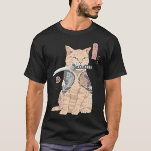 Warrior Cat Samurai Kat Tattoo Art T-Shirt