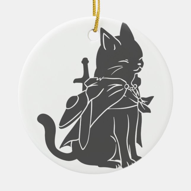 Warrior cat silhouette - Choose background colour Ceramic Ornament (Front)