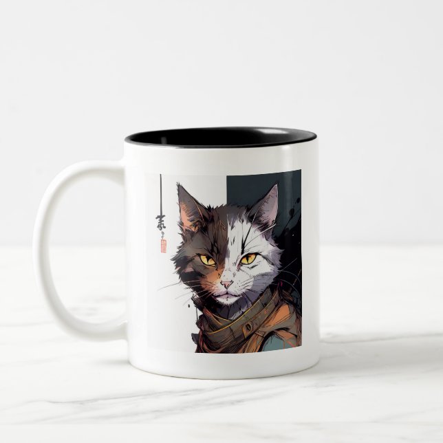 Warrior Cat  Two-Tone Coffee Mug (Left)