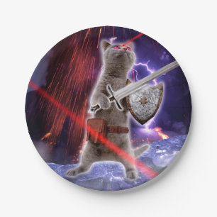 Warrior cat with lasers from eye paper plate