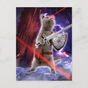 Warrior cat with lasers from eye postcard