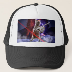 Warrior cat with lasers from eye trucker hat