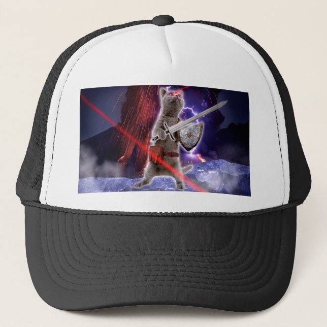 Warrior cat with lasers from eye trucker hat (Front)