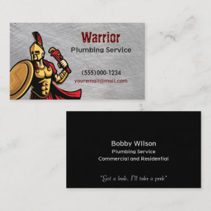 Warrior Contractor Plumbing Service Chrome Design Business Card