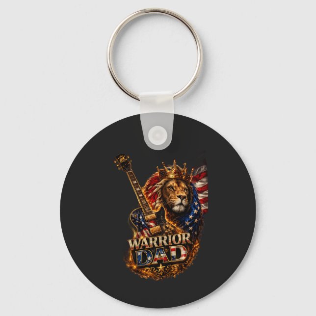 Warrior Dad Lion American Flag Guitar  Key Ring (Front)