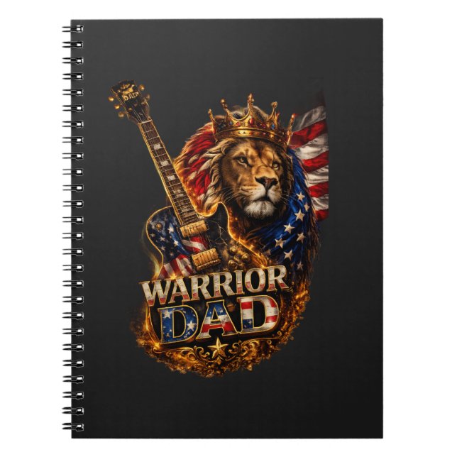Warrior Dad Lion American Flag Guitar  Notebook (Front)