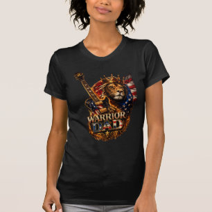 Warrior Dad Lion American Flag Guitar T-Shirt