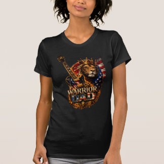 Warrior Dad Lion American Flag Guitar T-Shirt
