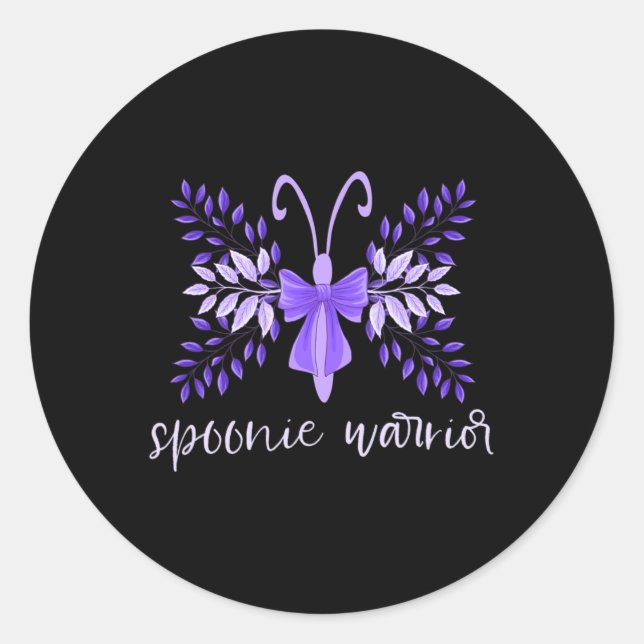 Warrior Fibro Lupus Migraine Purple Floral Butterf Classic Round Sticker (Front)