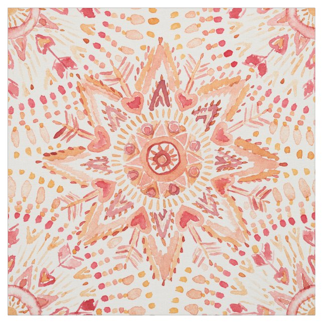 WARRIOR FIRE Watercolor Mandala Fabric (Swatch)