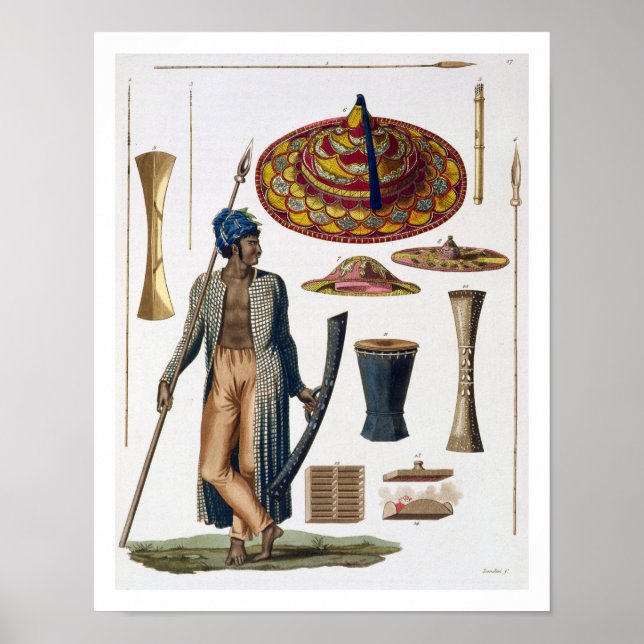 Warrior from Island of Guebe with items of Native Poster (Front)