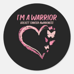 Warrior Heart Butterfly Breast Cancer Awareness Wo Classic Round Sticker