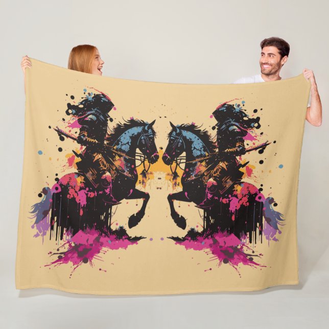 Warrior Horse Watercolor Fleece Blanket (In Situ)