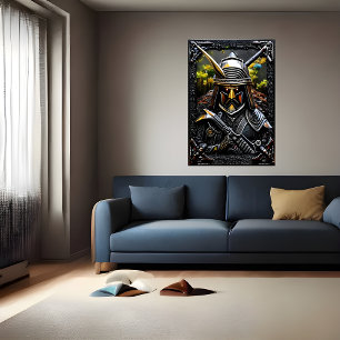 Warrior in black armour   AI Art  Poster