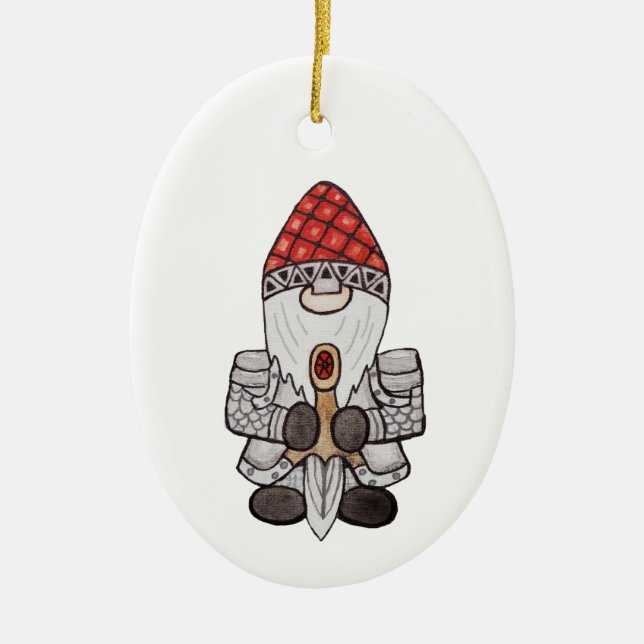 Warrior Knight Gnome  Ceramic Ornament (Front)