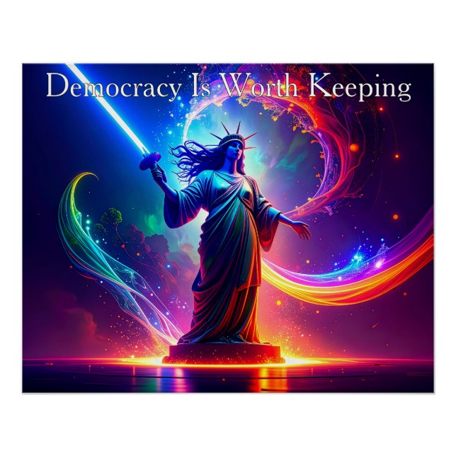Warrior Lady Liberty Democracy Is Worth Keeping Poster (Front)