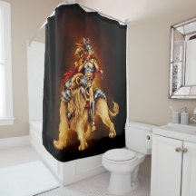 Warrior Lion Rider Fantasy Shower Curtain