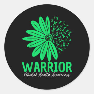 Warrior Mental Health Awareness Ribbon Green  Classic Round Sticker