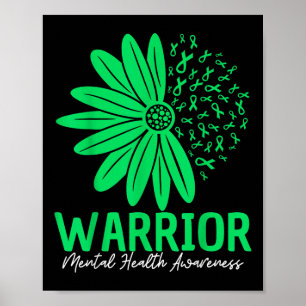 Warrior Mental Health Awareness Ribbon Green Poster