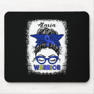 Warrior Messy Bun Blue Ribbon Women Ataxia Awarene Mouse Pad
