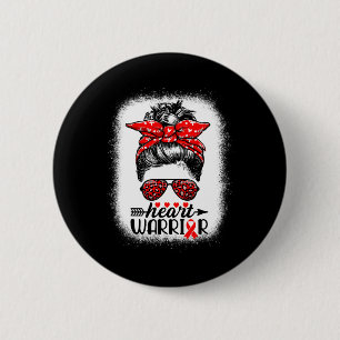 Warrior Messy Bun Go Red - Heart Disease Awareness 6 Cm Round Badge