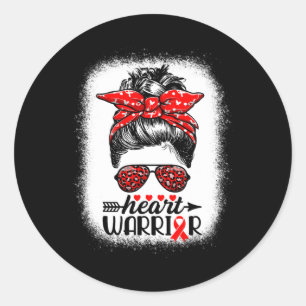 Warrior Messy Bun Go Red - Heart Disease Awareness Classic Round Sticker