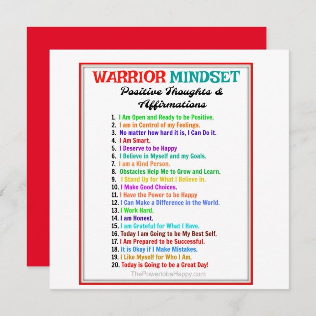 Warrior Mindset Affirmations Magnetic Card (Front/Back)