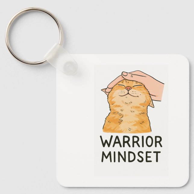 Warrior Mindset Cat Keychain – Zen Kitty Calm Vibe (Front)
