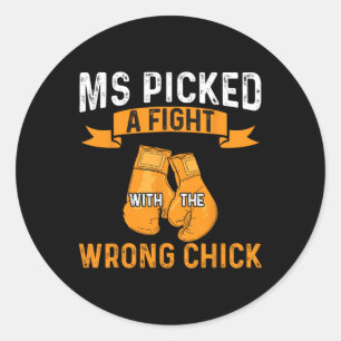 Warrior Ms Picked A Fight Multiple Sclerosis Aware Classic Round Sticker