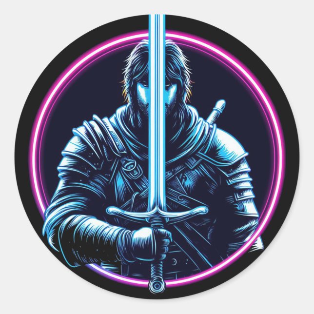 warrior neon sword fighter vin classic round sticker (Front)