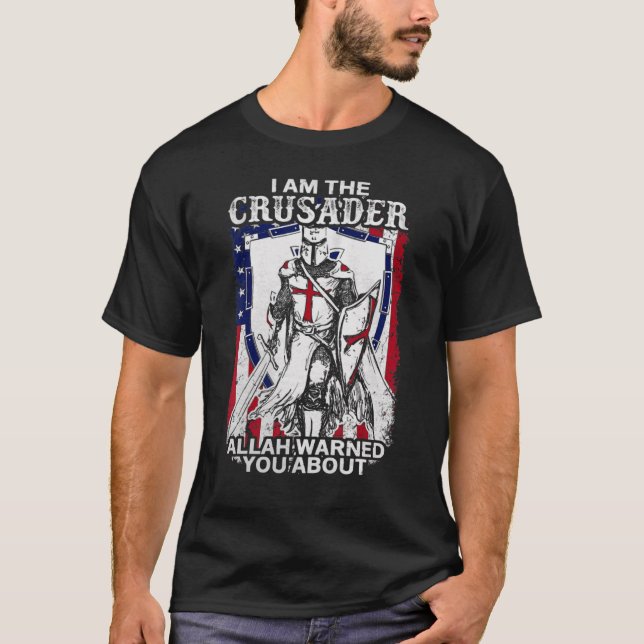 Warrior Of God Warned You About America Flag Crusa T-Shirt (Front)