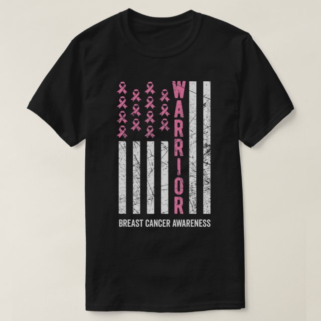 Warrior Pink Ribbon Breast Cancer Awareness  T-Shirt (Design Front)