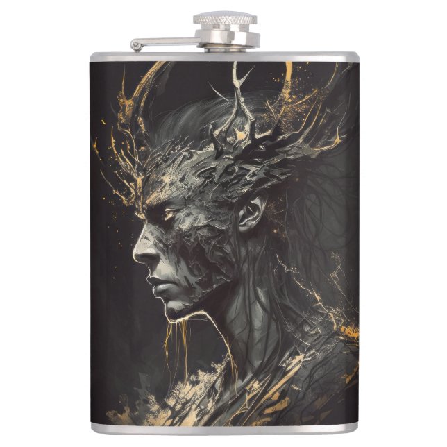 Warrior Portrait Fantasy Painting Dark Character  Hip Flask (Front)
