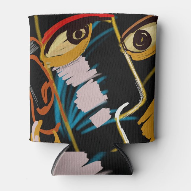 Warrior Portrait: Primitive Oil Abstraction Can Cooler (Front)