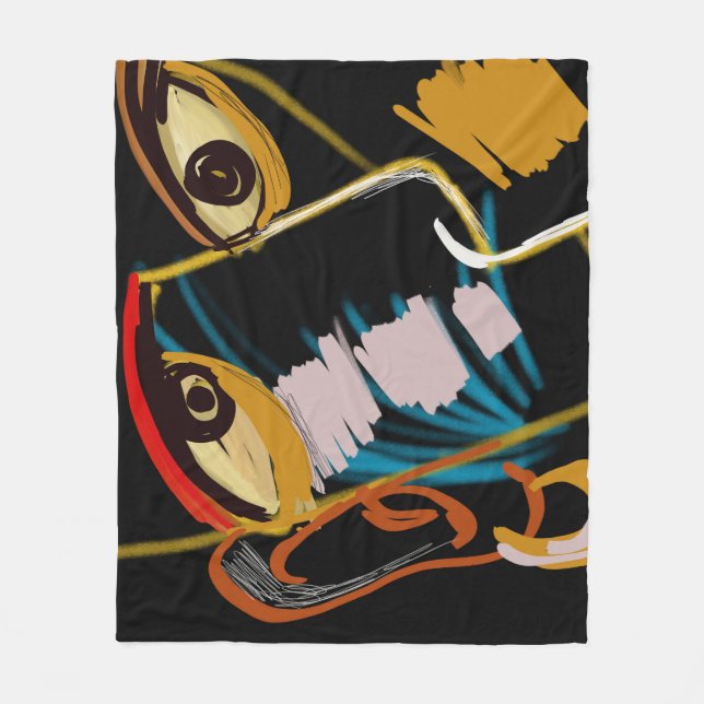Warrior Portrait: Primitive Oil Abstraction Fleece Blanket (Front)