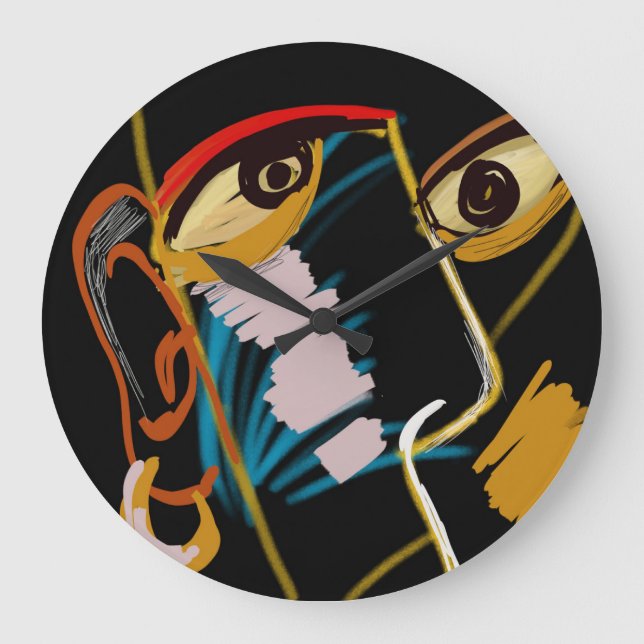 Warrior Portrait: Primitive Oil Abstraction Large Clock (Front)