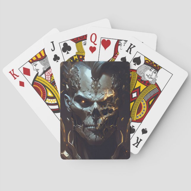 Warrior Portrait Skull Fantasy Painting Wild Art Playing Cards (Back)