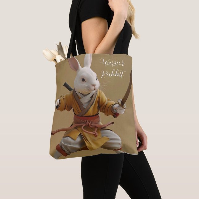 Warrior Rabbit Tote Bag (Close Up)