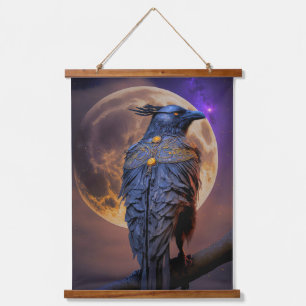 Warrior Raven Crow Hunting by Moonlight Hanging Tapestry