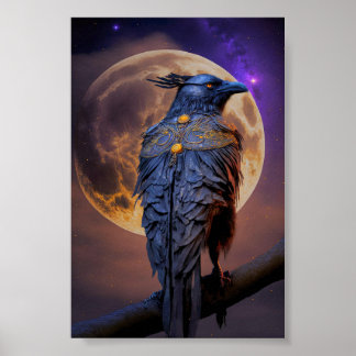 Warrior Raven Crow Hunting by Moonlight Poster