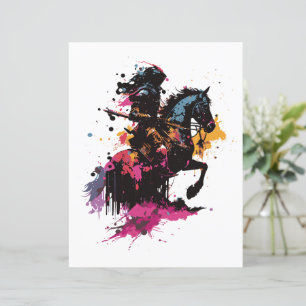 Warrior riding horse in watercolor