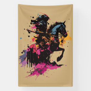Warrior riding horse in watercolor       banner