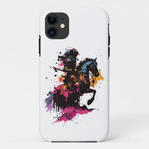 Warrior riding horse in watercolor         iPhone 11 case