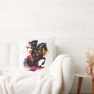 Warrior riding horse in watercolor cushion