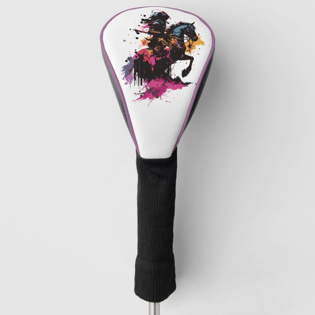 Warrior riding horse in watercolor      golf head cover (Front)