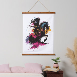 Warrior riding horse in watercolor      hanging tapestry