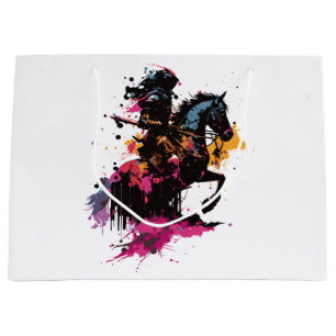 Warrior riding horse in watercolor      large gift bag