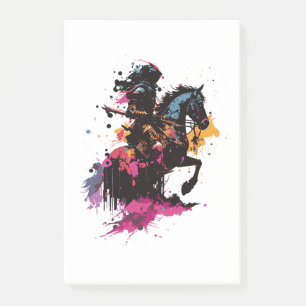 Warrior riding horse in watercolor post-it notes