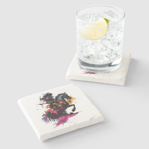 Warrior riding horse in watercolor    stone coaster