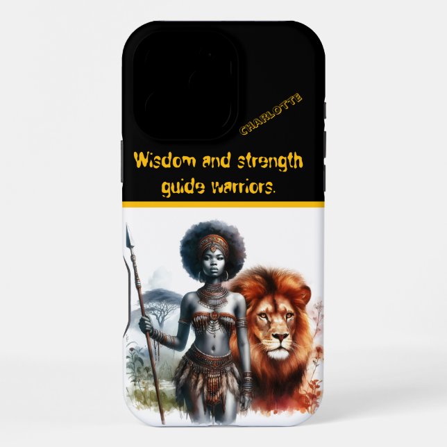 Warrior stands proud with a lion iPhone case (Back)